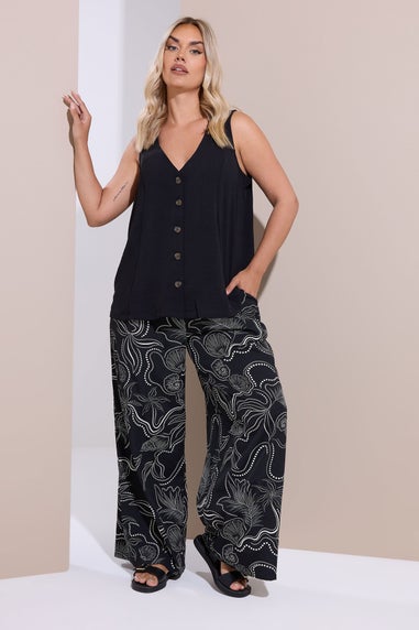 Yours Curve Black Shell Print Wide Leg Trousers