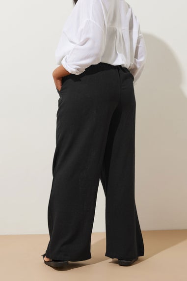 Yours Curve Black Pleat Front Linen Trousers
