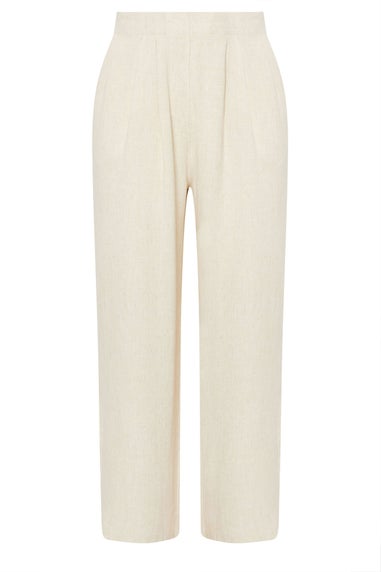 Yours Curve Natural Brown Pleat Front Linen Trousers