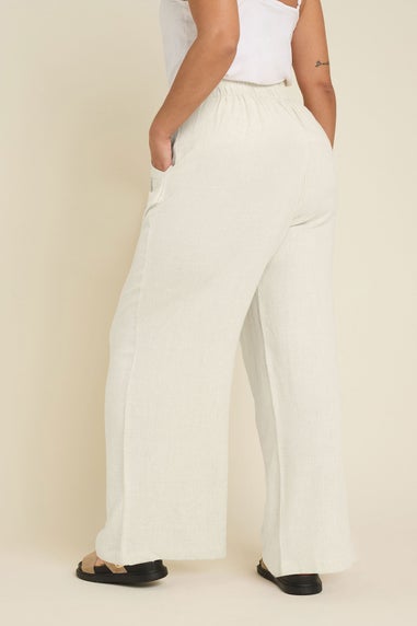 Yours Curve Natural Brown Pleat Front Linen Trousers