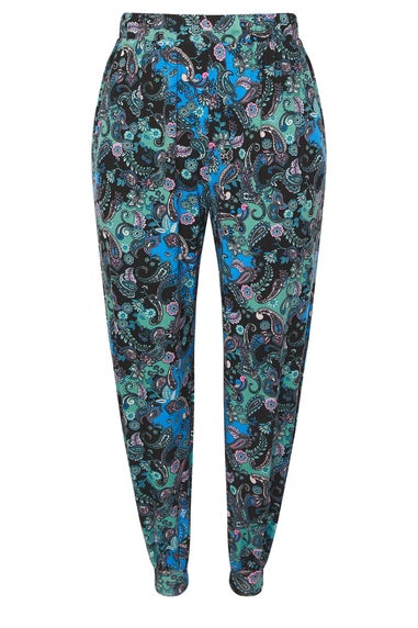 Yours Curve Blue Paisley Print Cuffed Harem Trousers