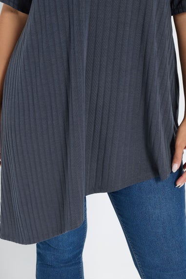 Yours Curve Charcoal Grey Asymmetric Ribbed T-Shirt