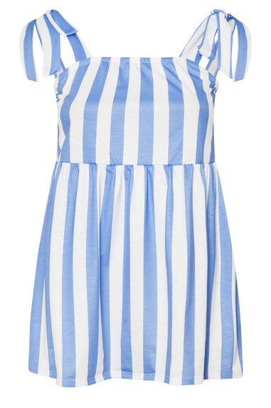 Yours Curve Blue Stripe Tie Sleeve Peplum Top