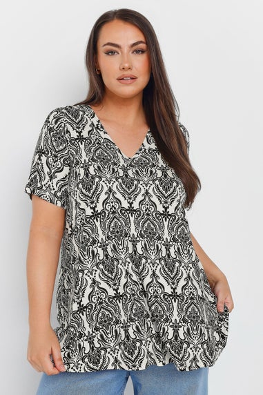 Yours Curve White Paisley Print Swing Top