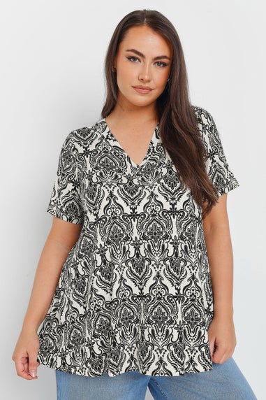 Yours Curve White Paisley Print Swing Top