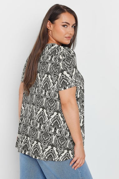 Yours Curve White Paisley Print Swing Top