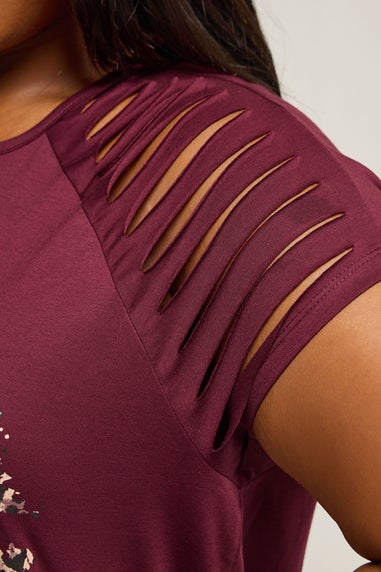 Yours Curve Burgundy Leopard Print Lips Laser Cut T-Shirt