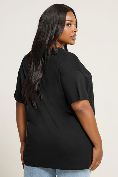 Yours Curve Black Cherish Cherry Slogan T-Shirt