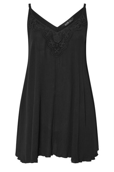 Yours Curve Black Crochet Trim Cami Top
