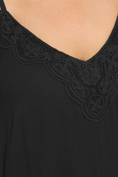 Yours Curve Black Crochet Trim Cami Top