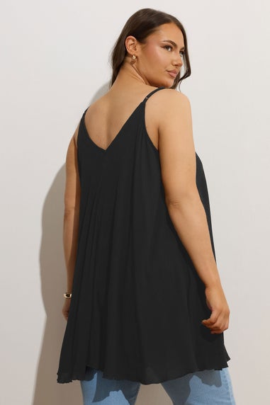 Yours Curve Black Crochet Trim Cami Top