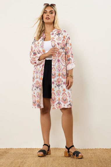 YOURS Curve White Paisley Print Longline Shirt