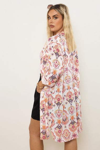 YOURS Curve White Paisley Print Longline Shirt