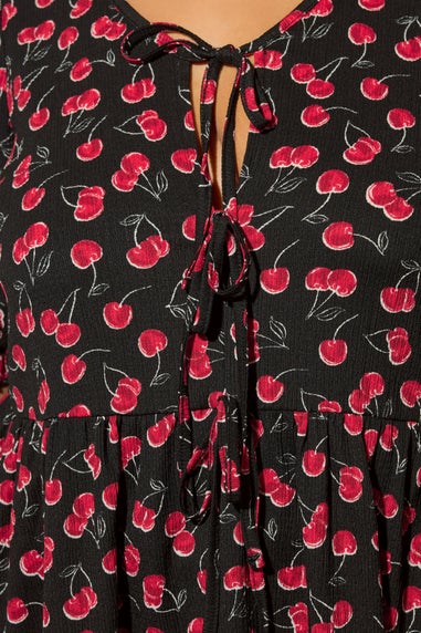 YOURS Curve Black Cherry Tie Front Peplum Top