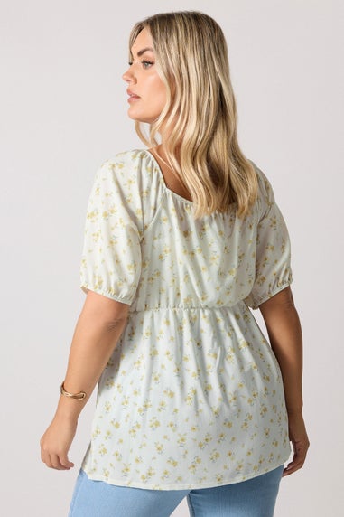 YOURS Curve Yellow Floral Print Tie Front Top