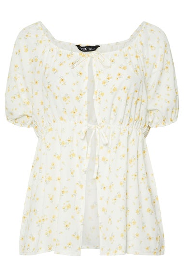 YOURS Curve Yellow Floral Print Tie Front Top