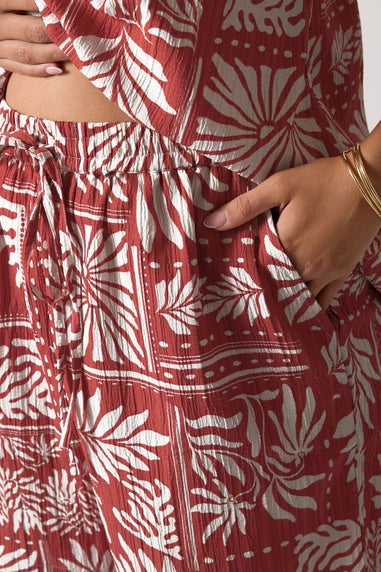 Yours Curve Burnt Orange Leaf Print Shorts