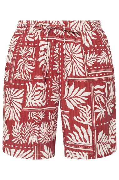 Yours Curve Burnt Orange Leaf Print Shorts