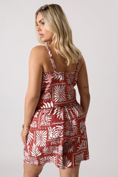 Yours Curve Burnt Orange Leaf Print Shorts