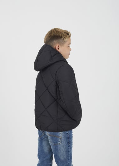 Brave Soul Black Quilted Hooded Puffer Jacket (7-13 yrs)