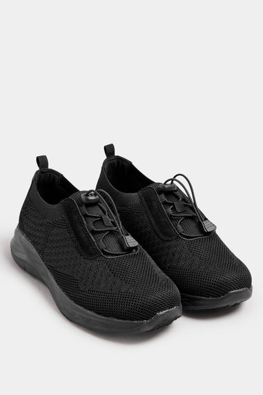 Yours Black Woven Drawcord Trainers In Extra Wide EEE Fit