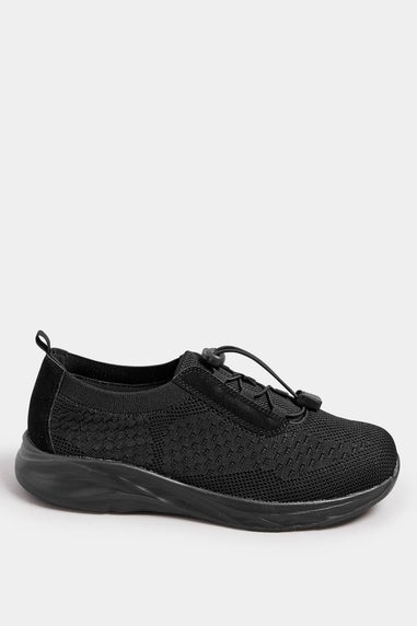 Yours Black Woven Drawcord Trainers In Extra Wide EEE Fit