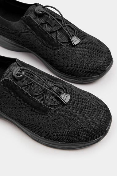 Yours Black Woven Drawcord Trainers In Extra Wide EEE Fit