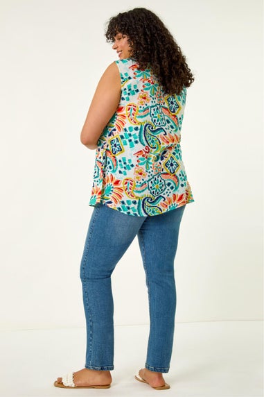 Roman Blue Curve Abstract Print Shirt