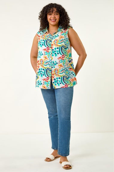 Roman Blue Curve Abstract Print Shirt