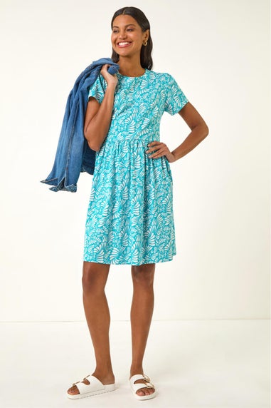Roman Aqua Abstract Print Jersey Dress