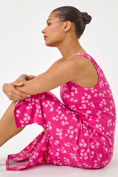 Roman Pink Dandelion Print Midi Dress