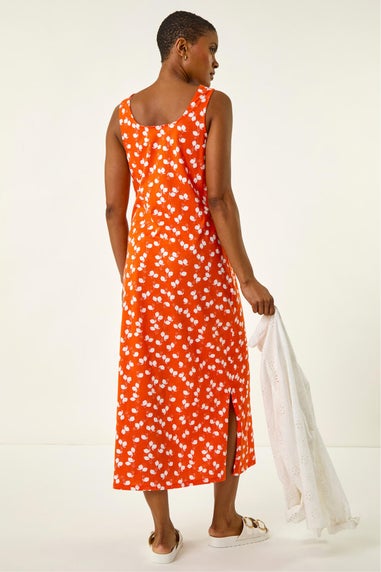 Roman Orange Lemon Print Midi Dress