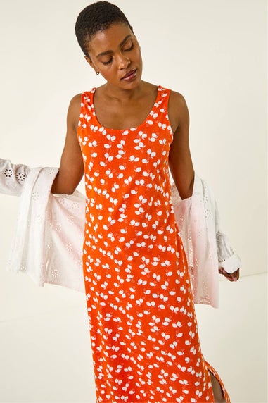 Roman Orange Lemon Print Midi Dress