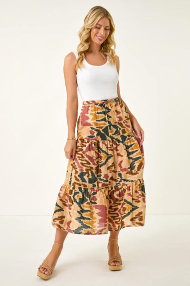 Roman Multi Petite Abstract Tiered Midi Skirt