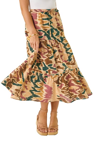 Roman Multi Petite Abstract Tiered Midi Skirt