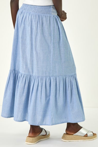 Roman Blue Shirred Tiered A-Line Skirt