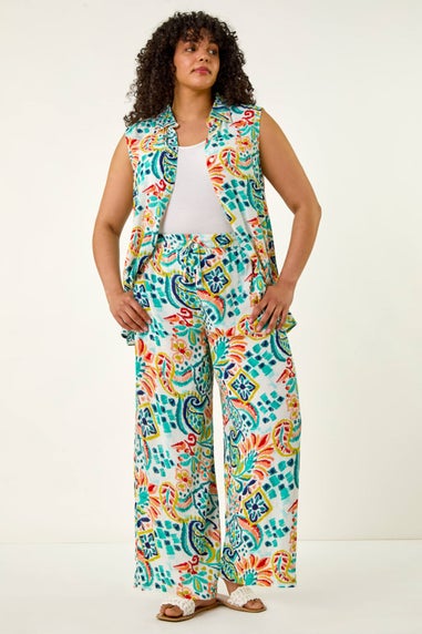 Roman Blue Curve Abstract Print Trousers