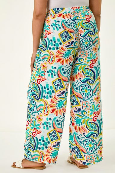 Roman Blue Curve Abstract Print Trousers