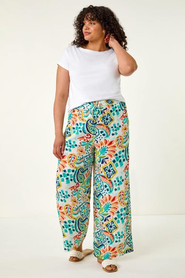 Roman Blue Curve Abstract Print Trousers