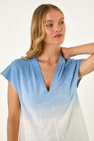Roman Blue Dip Dye Embroidered Top