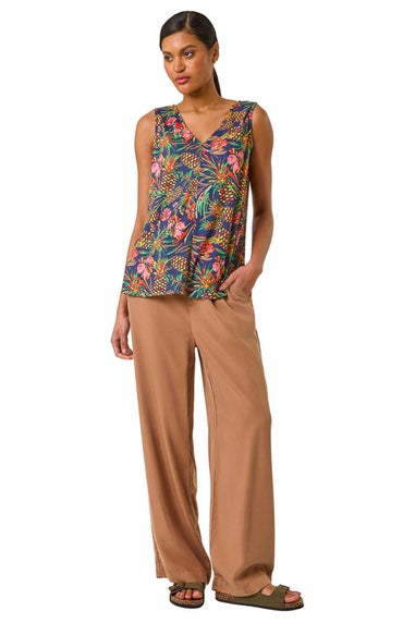 Roman Navy Floral Print Bar Back Vest Top