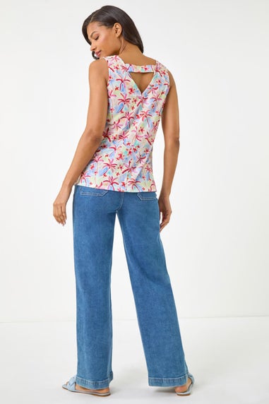 Roman Blue Floral Print Bar Back Vest Top
