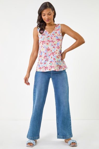 Roman Blue Floral Print Bar Back Vest Top