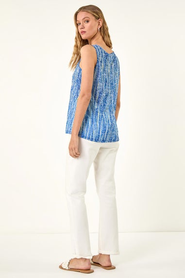 Roman Blue Burnout Stripe Print Vest Top