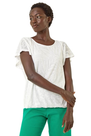 Roman Ivory Burnout Bubble Hem Top