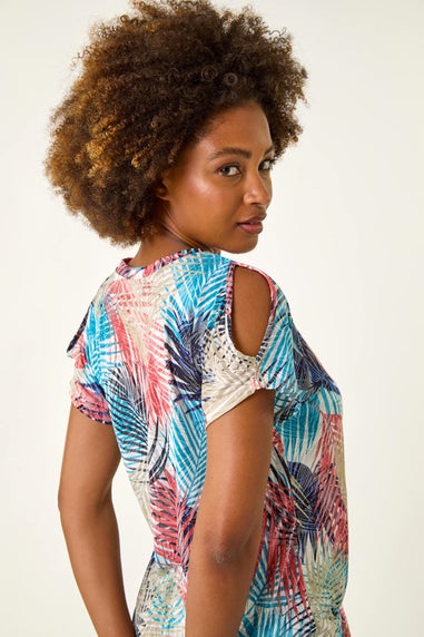 Roman Coral Burnout Cold Shoulder Top