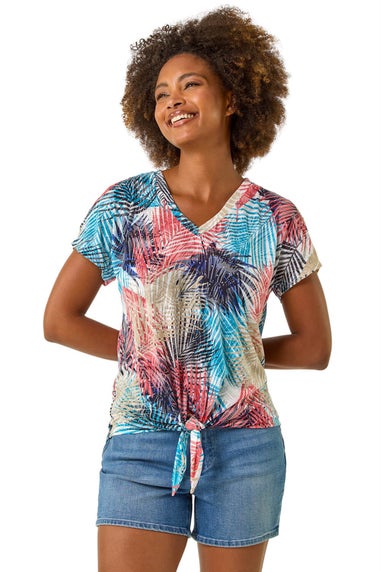 Roman Coral Burnout Cold Shoulder Top