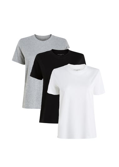 French Connection Black Cotton Crew Neck Logo Short Sleeve T-Shirts 3 Pack