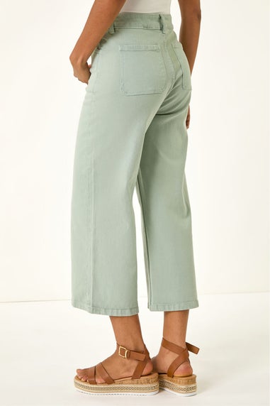 Dusk Green Denim Pocket Detail Wide Leg Culotte