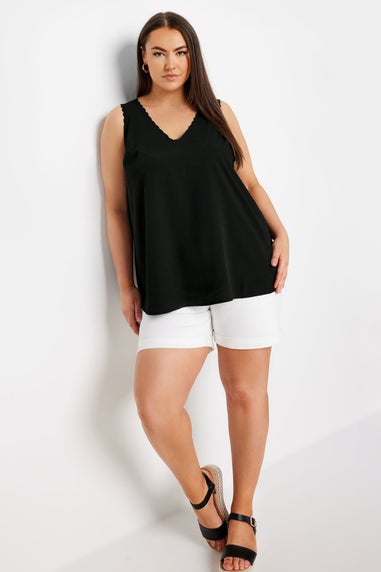 Yours Curve Black Scallop Trim Cami Top